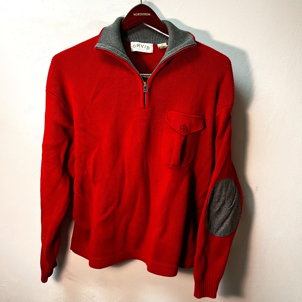 Orvis red/grey sweater. Heavy! - XL.